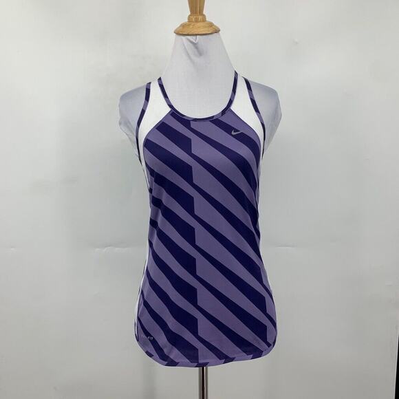 Nike Tank Top Womens XS Extra Small Purple Striped Dri Fit Mesh Panels Running - Picture 2 of 13